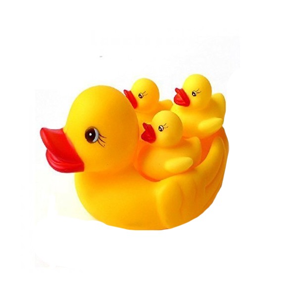 Tzoo® Duck Chu Chu Sound Baby Bathtub Toys for Toddler Kids | Baby Bathing Rubber Squeaky Ducks Floating Play Water Pool Tub Toys (Yellow) (4 Pcs Duck Family)