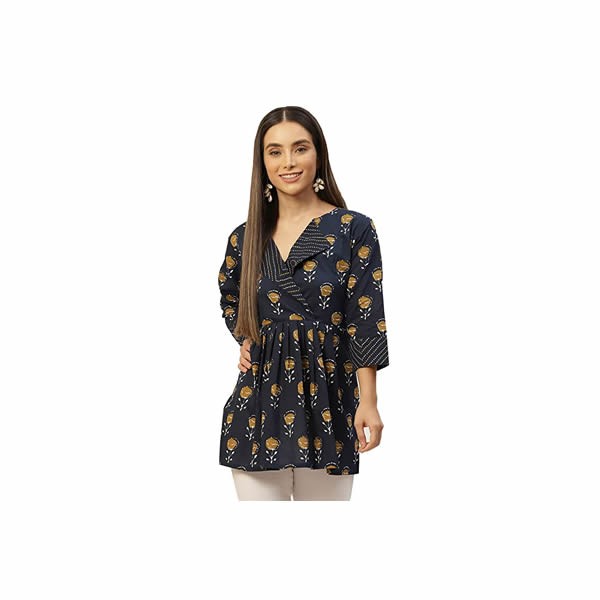 Women's Cotton Floral Printed Short Kurti Tunic Top