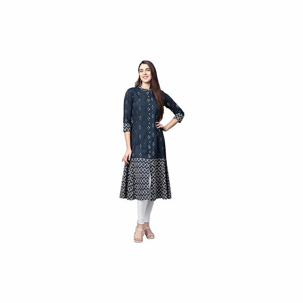 Women's Rayon & Cotton Cambric Zig-Zag Printed A-Line Kurta for Women