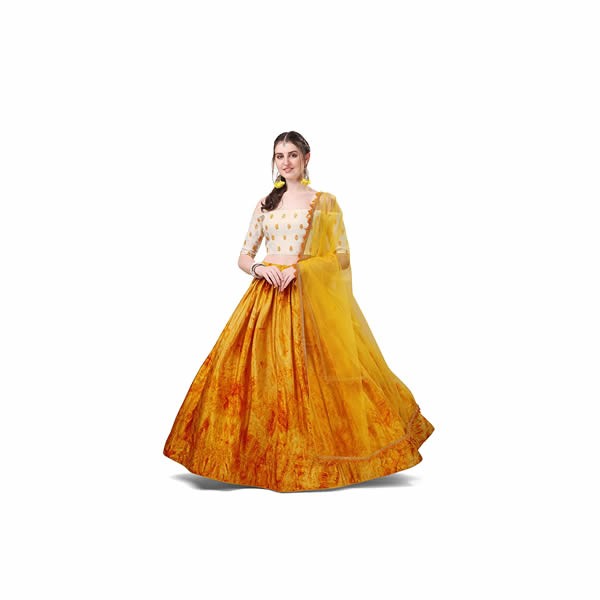 Women's Yellow Color Silk Digital Print Designer Lehenga Choli