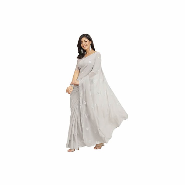 Women's Georgette Saree with Mirror Work (TI2830_Grey)