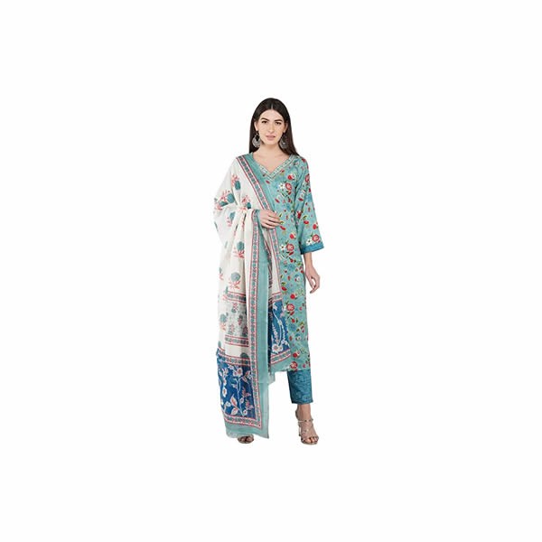 Women’s Cotton Readymade Salwar Suit Set. Printed Kurti Pant Dupatta Set Latest1