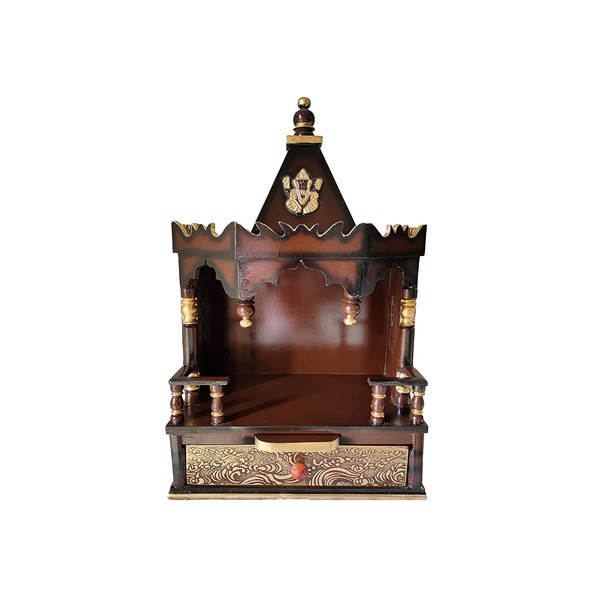 Furniture Wala Wood Wall Hanging Home Temple (Brown_46 x 25x 74 cm)