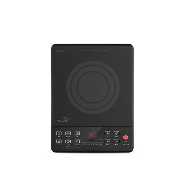 V-Guard VIC 1.6 EX 1600 Watts Manual Aluminium Induction Cooktop with Push Button Controls, 1 Burner, Grey