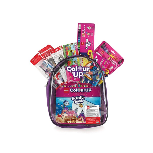Cello ColourUP Hobby Bag for Kids | Drawing Kit | Stationery Kit | Best for Gifting | Oil Pastel (25 Units) | Jumbo Wax Crayon (12 Units) | Free Activity Book | 8 Assorted Items | Celebration Kit