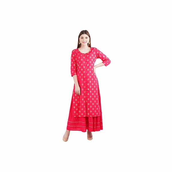 Women's Rayon Printed Kurta with Skirt Set