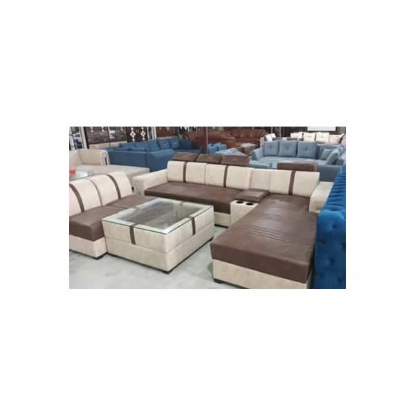 V. Solid Wood L Shape Sofa Set