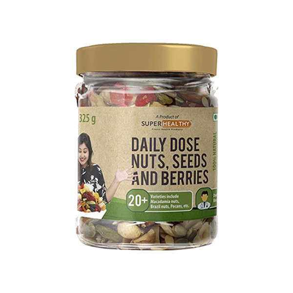 SuperHealthy Dry Fruit Nuts, Seeds & Berries Organic Mix | Nutritious, Roasted and Crunchy Trail Snack | 20+ Varieties like Almond, Cashew, Cranberry, Sunflower Seed, Pista (Pack of 1 (325g))