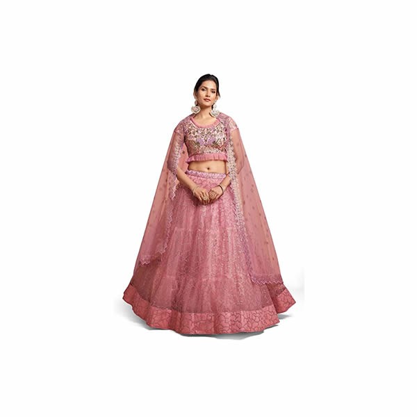 Women's Net Embroidered Semi-Stitched Bridal New Lehenga Choli with Dupatta