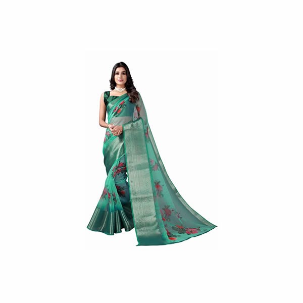 Women's Sequence And Jari Stripe Organza Saree with Unstitched Blouse Piece