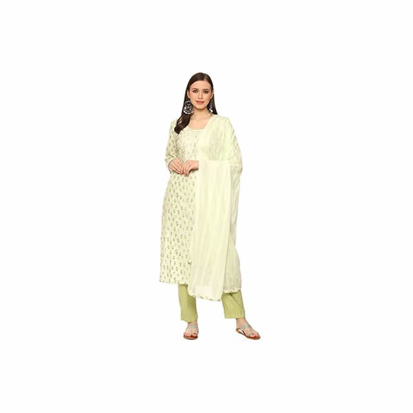 Women's Green Cotton Screen Print Unstitched Suit Set