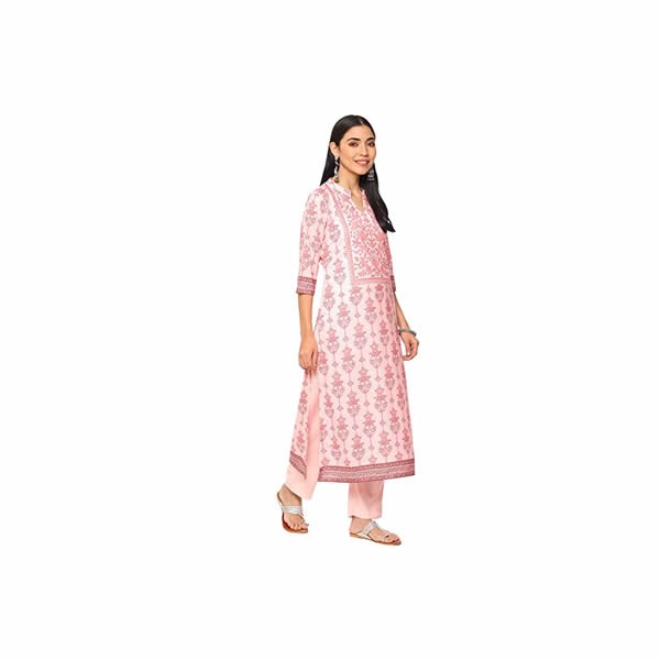 Women's Pink Printed Silk Blend Unstitched Suit Set