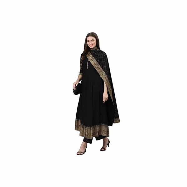 Women's Rayon Flared Kurta And Palazzo With Dupatta Set