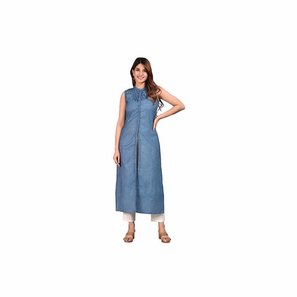 Women's Denim Solid Straight Kurta for Women