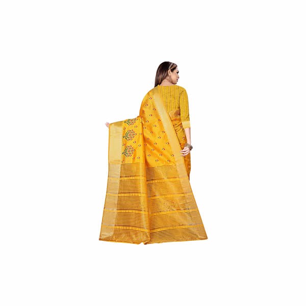 Women's Assam Cotton Silk With Golden Border Printed Paithani Soft Silk Double Pallu Saree With Blouse Piece