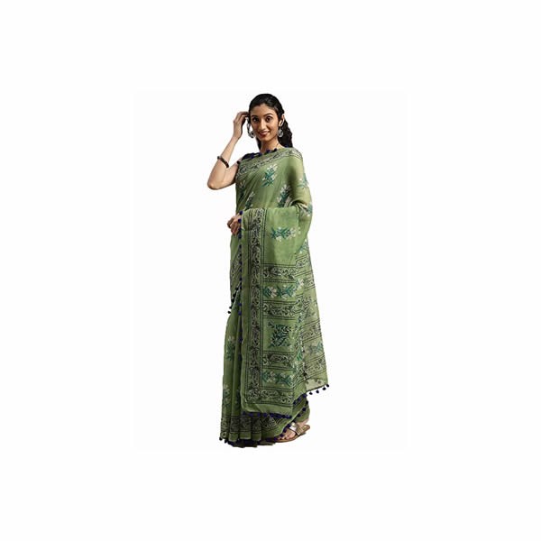 Silk Printed Saree with Blouse (VSAR1446_Green), one size