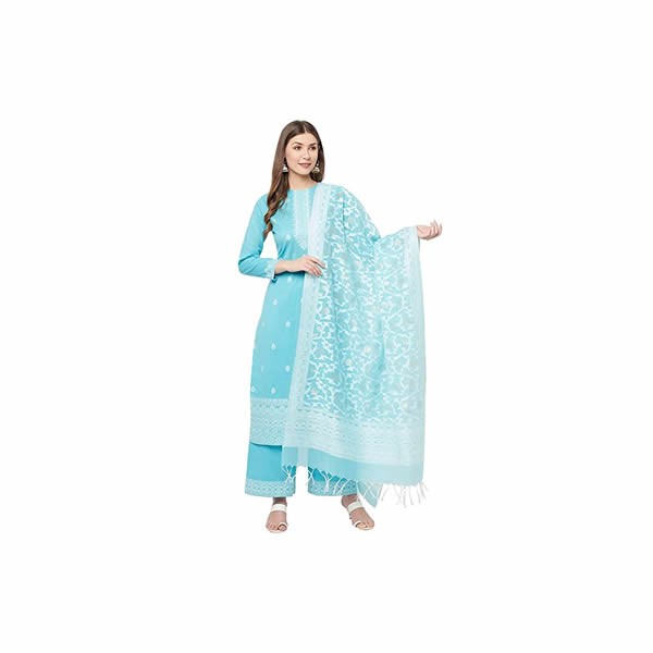 Women Cotton Woven Chikankari with Zari Design Unstitched Dress Material With Dupatta(Z-398)