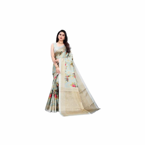 Women's Art Silk Printed Saree With Blouse piece(PUDINA_Free Size)