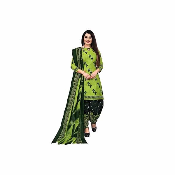 Women's Parrot Green Cotton Printed Unstitched Salwar Suit Material