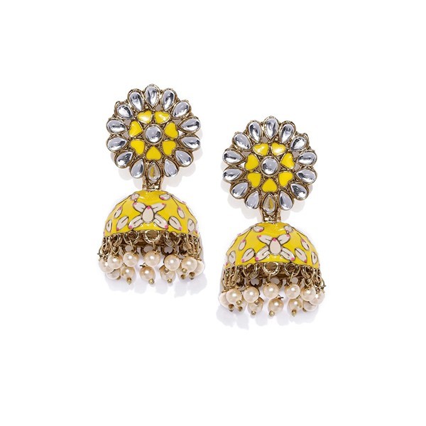 Zaveri Pearls Beautifully Enamelled Yellow Jhumki Earring For Women