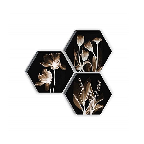 SAF Set of 3 Hexagon Preety White Flower UV Textured MDF Home Decorative Gift Item Painting 17 Inch X 17 Inch