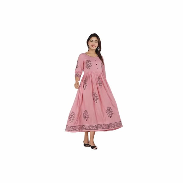 Women's Rayon Anarkali Hand Block Printed Kurti