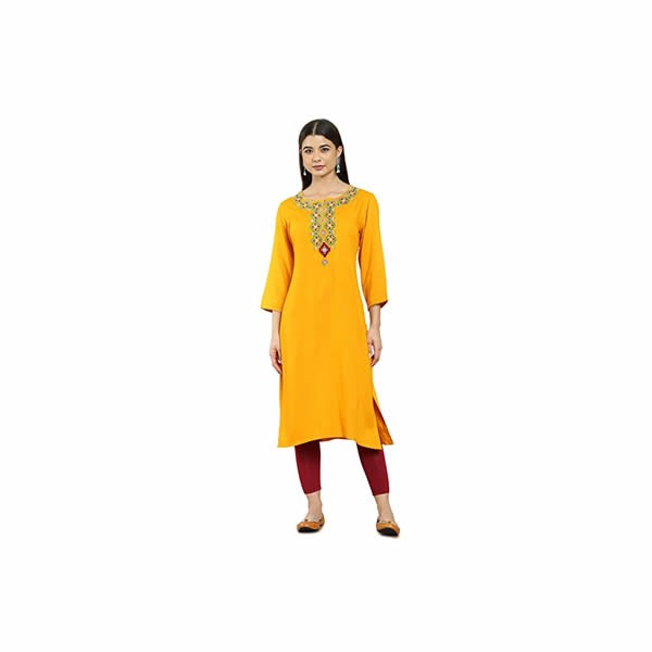 Green Rayon Straight Solid Mirror Kurtas