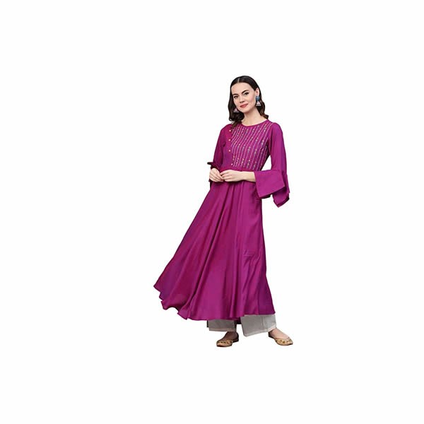 Women's Viscose Embroidered Anarkali Kurta (Purple)