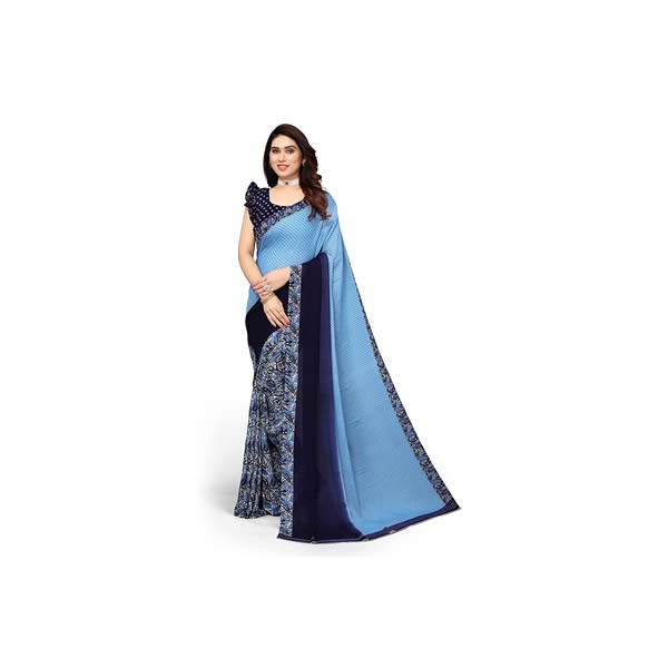 Womens Georgette Printed Saree With Blouse Piece