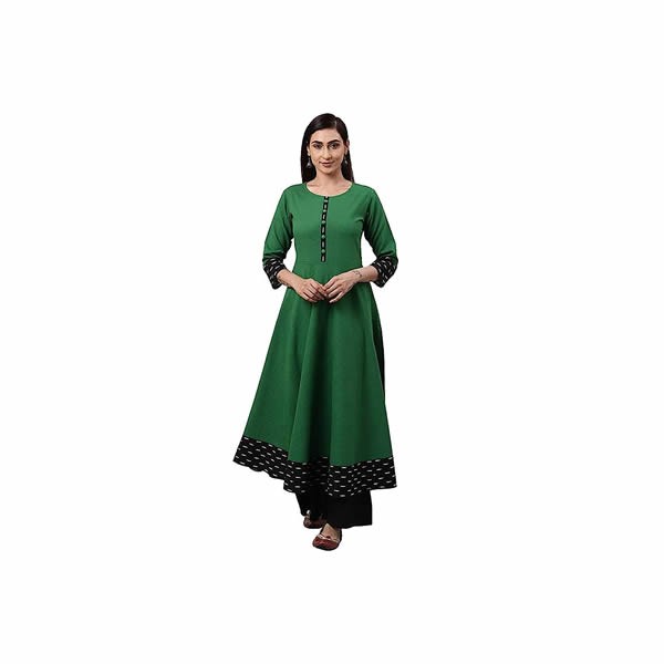 Women Cotton Slub Printed Anarkali Kurta(Green)